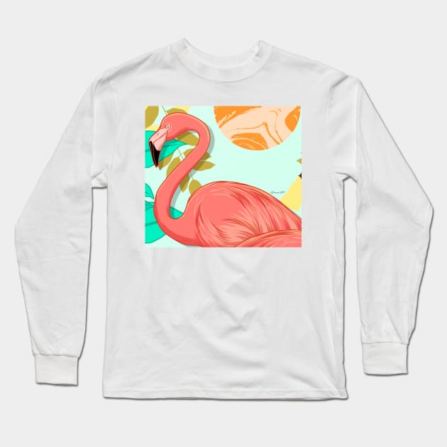 Flamingo Long Sleeve T-Shirt by PjesusArt